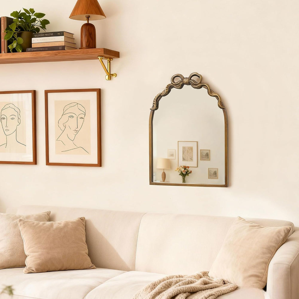 Gold Bow Vintage Small 13x17 Arch Unique Wall Ornate Antique Mirror