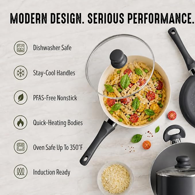 GreenLife 16-Piece Nonstick Cookware Set, Non-Toxic Ceramic Pots and Pans Set