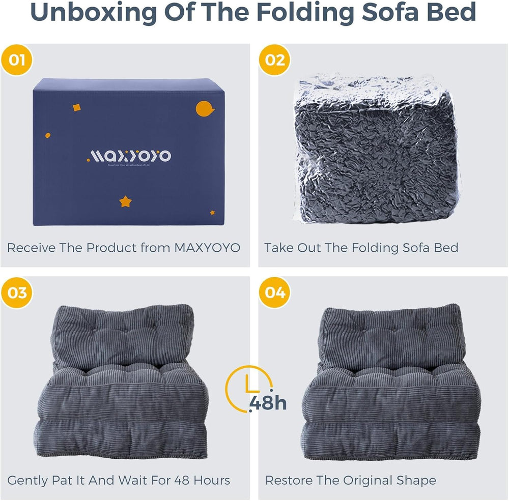 MAXYOYO Folding Sofa Bed, Convertible Chair with Pillow Foldable Couch with B...