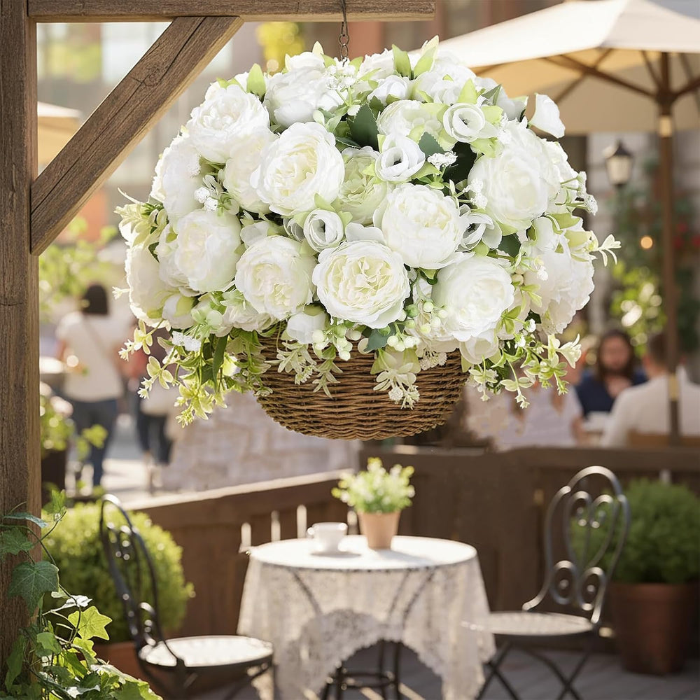 Peonies Artificial Flowers 12 Bouquets,White Flowers Lifelike Silk Fake Peoni...