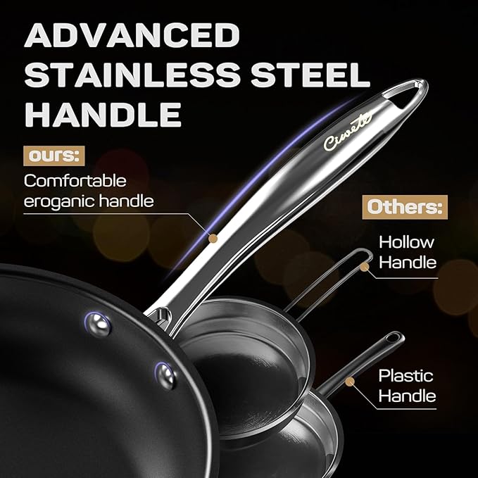 Ciwete 11-Piece Stainless Steel Pots and Pans Set Non Stick, Tri-Ply Stainless - Image 6