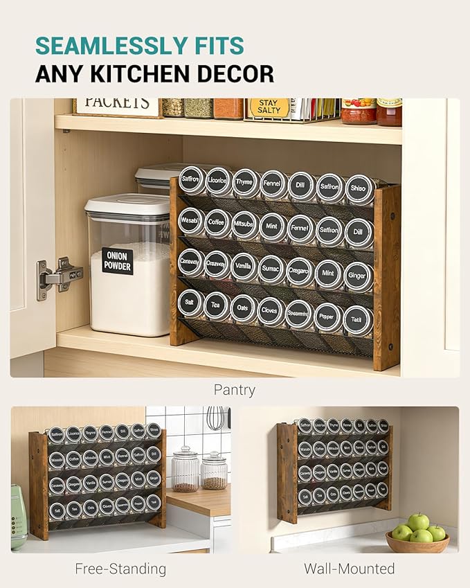 NESAPTO Spice Rack Organizer for Cabinet, Wood 4-Tier Vertical Seasoning - Image 6