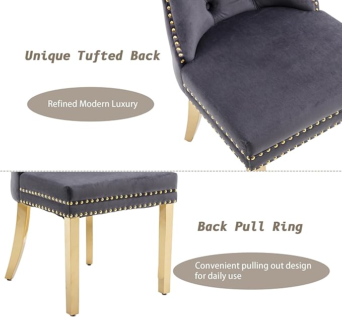 KCC Velvet Dining Chairs Set of 4, Upholstered High-end Tufted Dining Chair w...