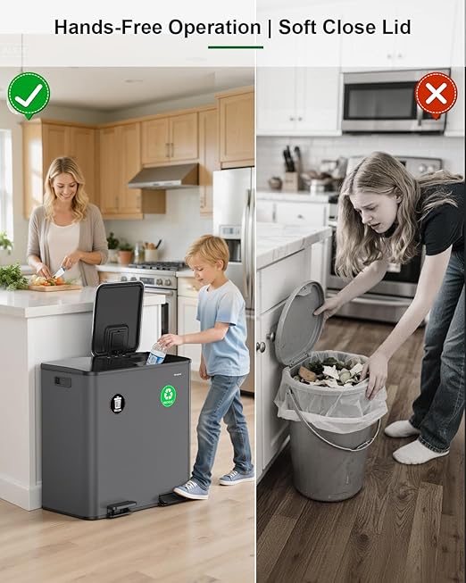 Lovewind 2×11.5 Gallon Dual Trash Can, Stainless Steel Dual Garbage and - Image 3