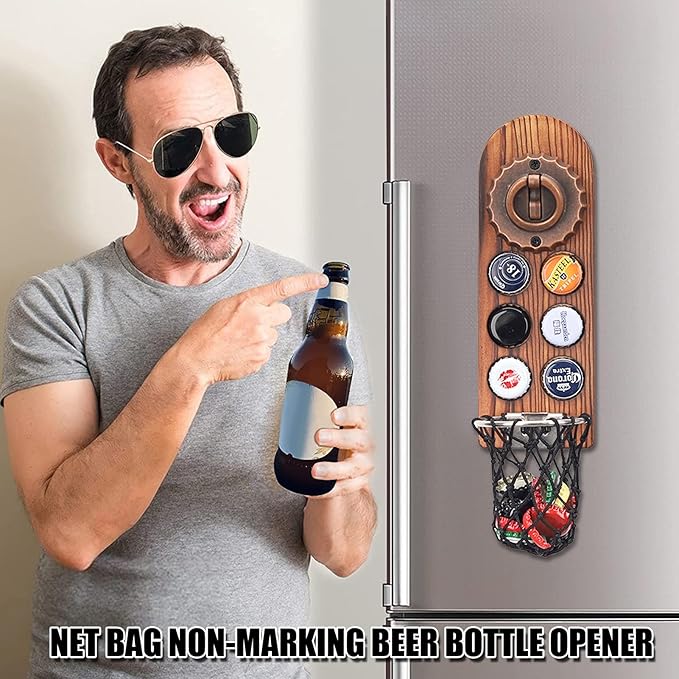 Magnetic Bottle Openers with Catcher, Wall Mounted Wooden Beer Bottle Opener - Image 4