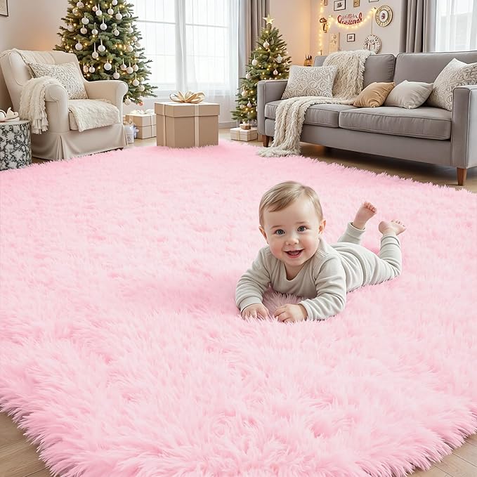 5x7 Area Rugs for Living Room Rug: Soft Fluffy Shag Light Pink Rugs for Bedroom by CarpetAddColortoYourLife