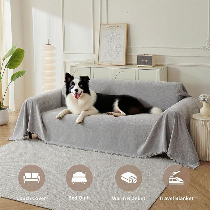Couch Cover for Dogs, Boho Sofa Covers for 3 Cushion Couch, Chenille Sofa - Image 4