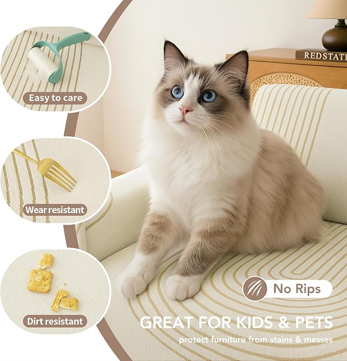 Boho Sofa Covers for 2 Cushion Couch, Chenille Sofa Slipcover for Pets Washable - Image 3