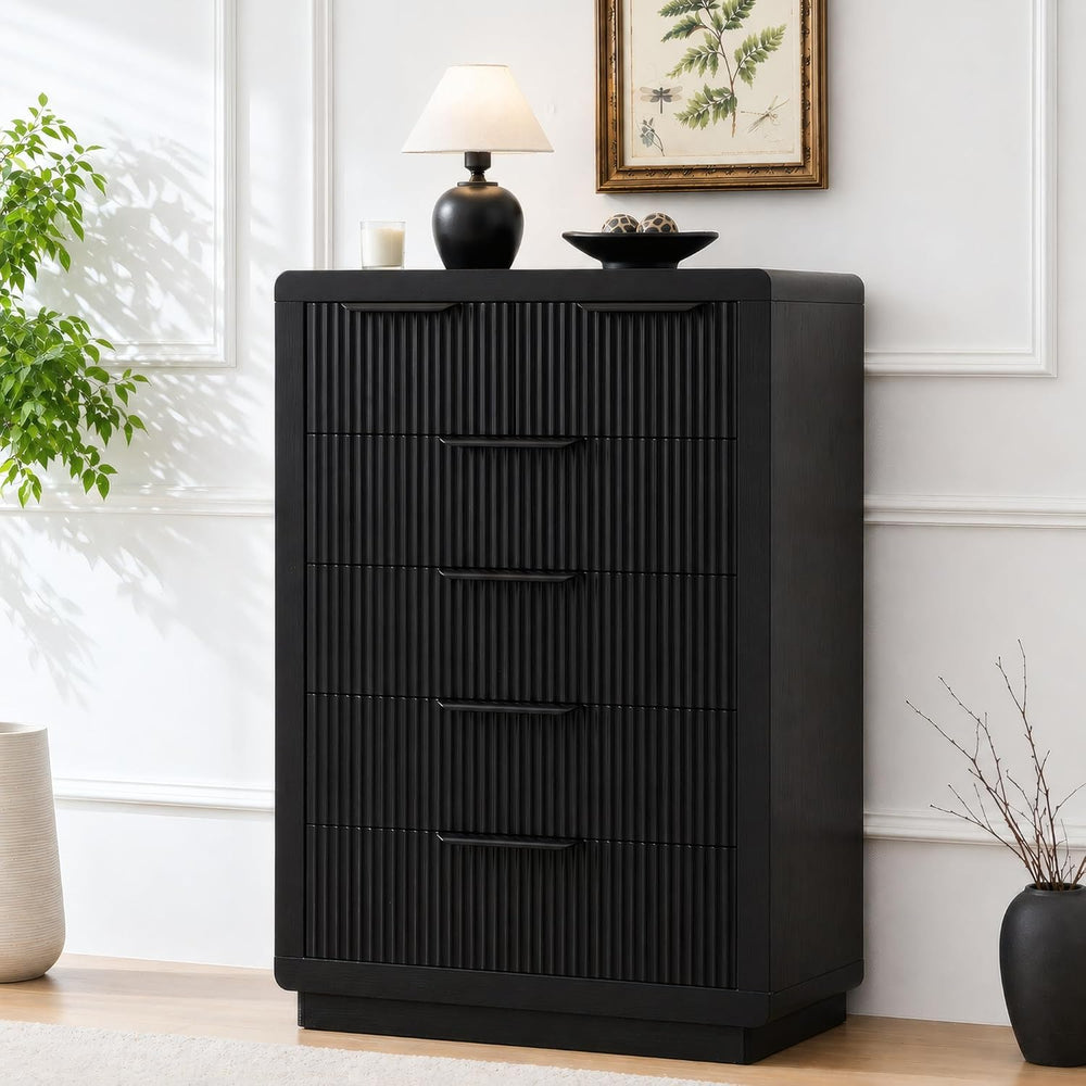 YANSNWO Black Dresser with Thickened Design, 44.4" Tall Chest of Drawers