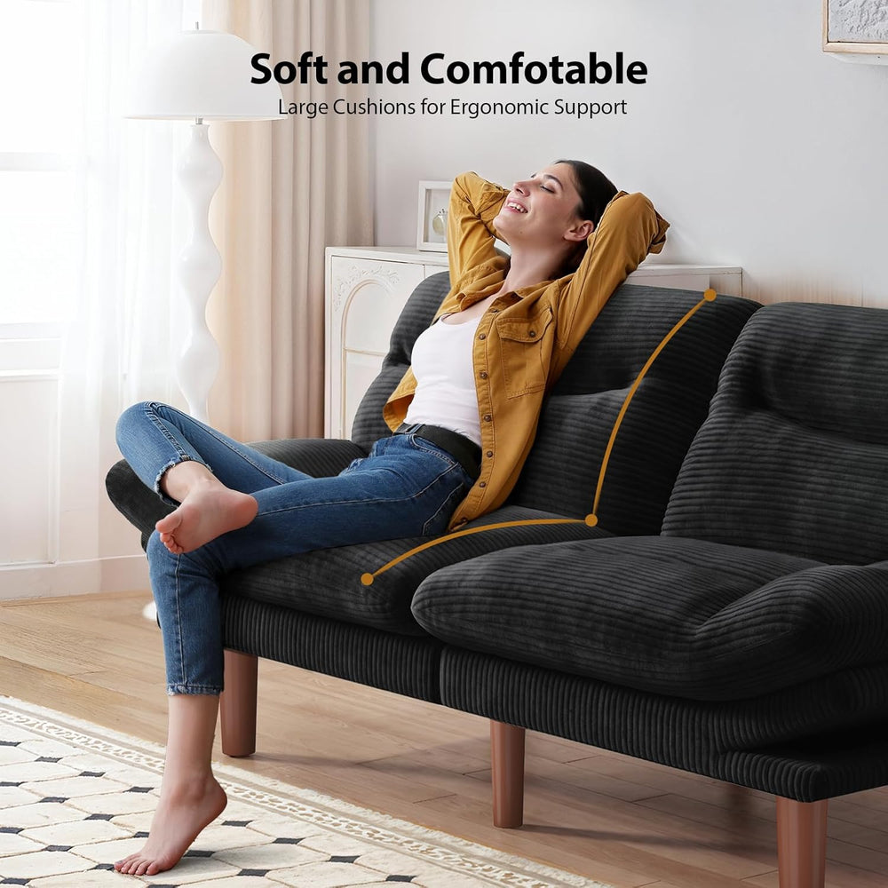 Pipishell Convertible Futon Sofa Bed, Corduroy, 66 inch, Jet Black