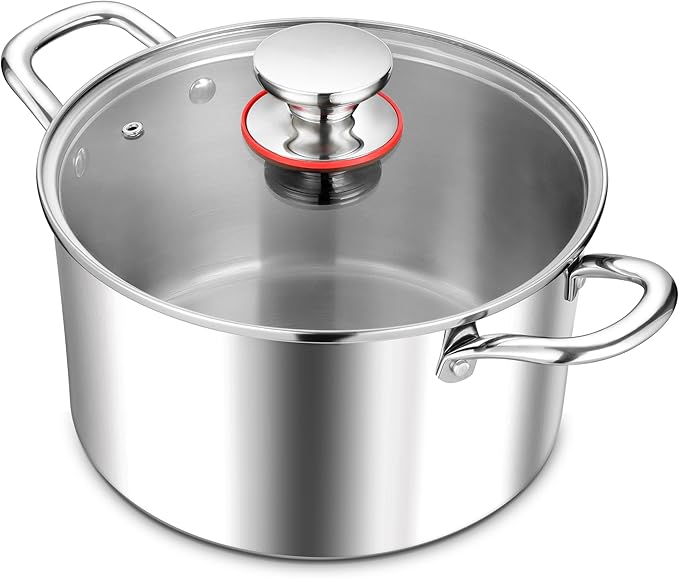 E-far 5 Quart Stock Pot with Lid, 18/10 Tri-ply Stainless Steel Stockpot by E-far