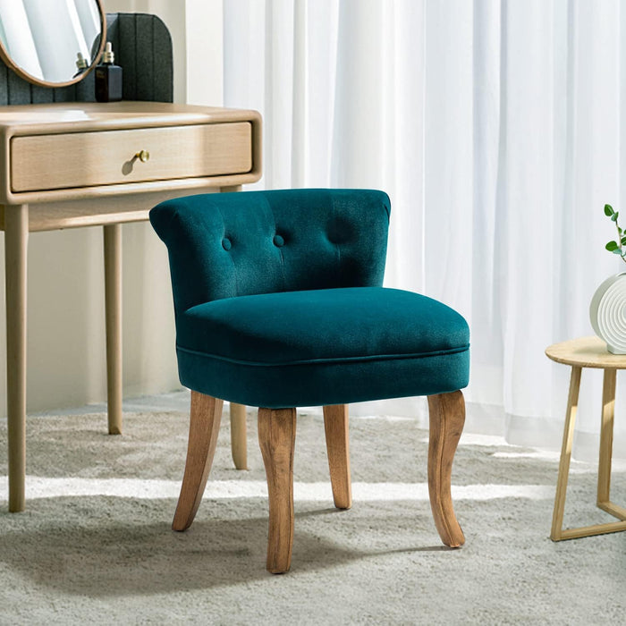 HULALA HOME Velvet Vanity Stool with Low Back, Teal