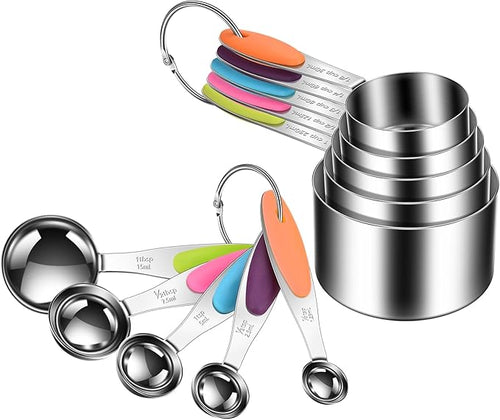10-Piece Measuring Cups and Spoons Set, 304 Stainless Steel by JASUNMI