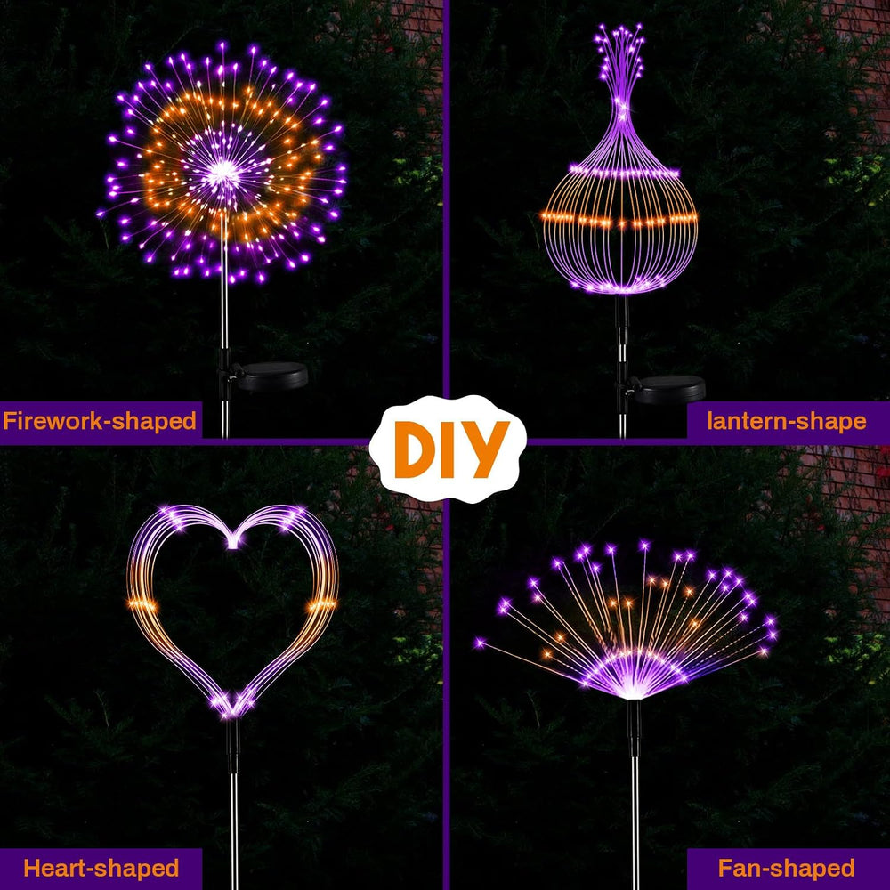 Tujoe 9 Pcs Halloween Solar Firework Lights, Orange Purple Dual