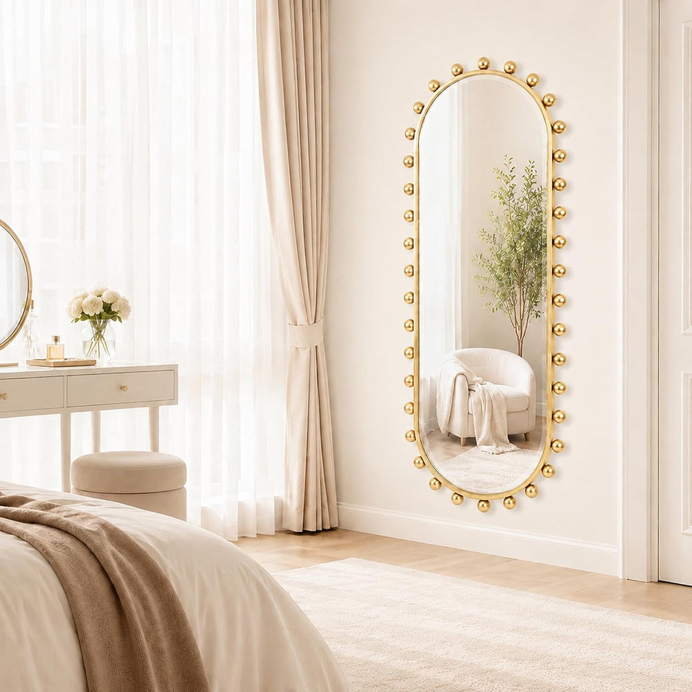 20"x51" Oval Full Length Wall Mirror, Antique Gold Vintage Frame