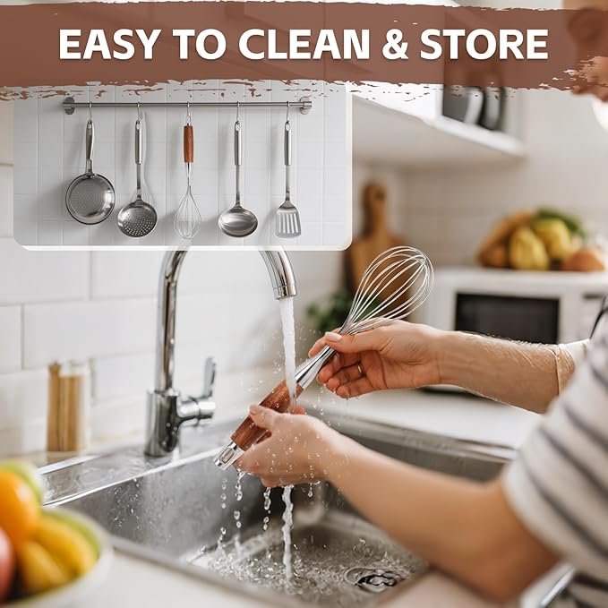 Stainless Steel Whisk Wooden Handle Metal Whisk Balloon Wire Baking Whisks - Image 7