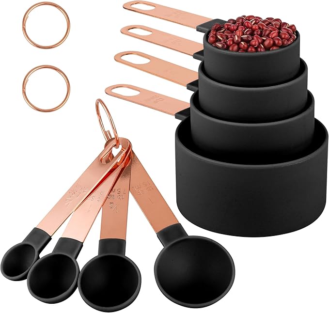 8-Piece Stackable Rose Gold Stainless Steel Handled Measuring Cups and Spoons by Unknown