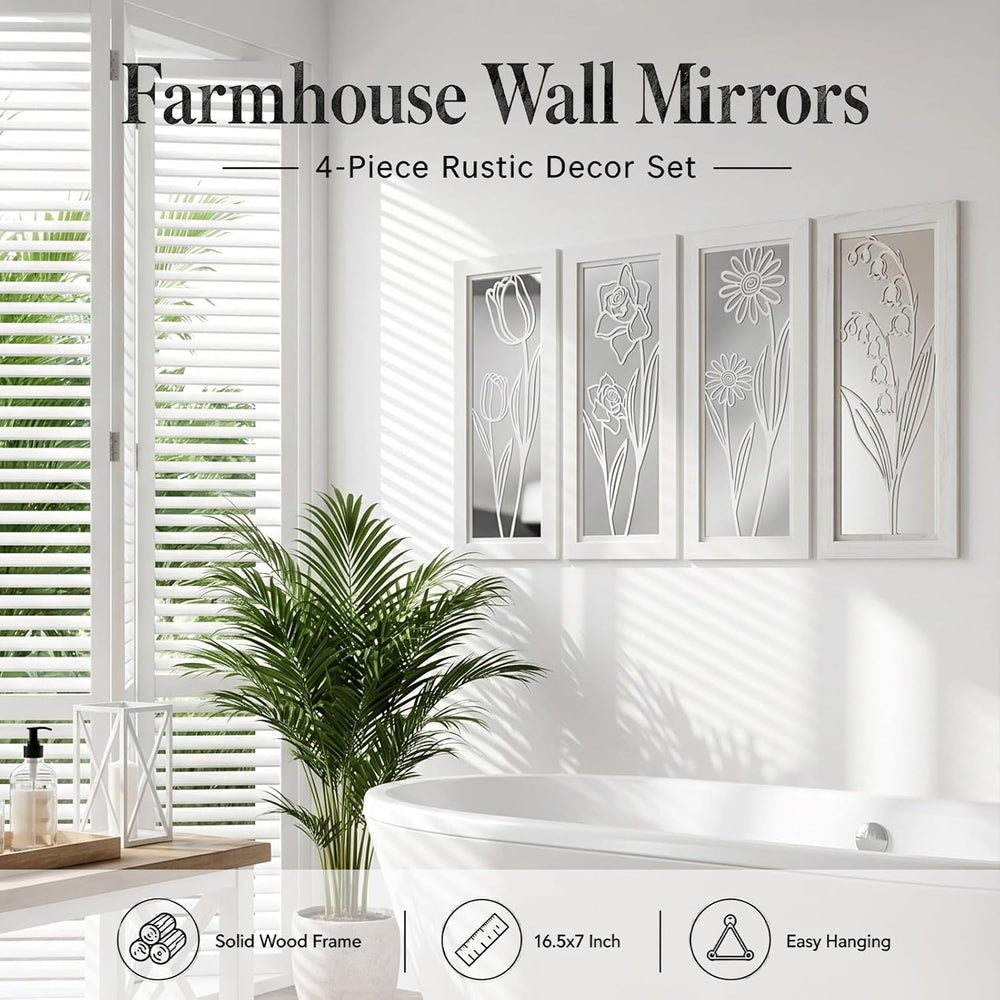 4 Set Farmhouse Mirrors for Wall Decor Living Room Bedroom Bathroom Entryway ...