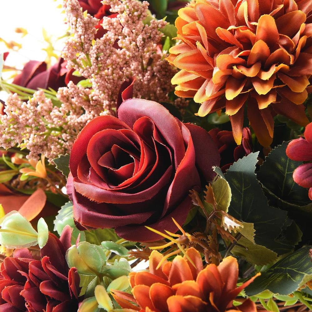 Fall Artificial Faux Flowers in Vase Fake Silk Rose Bouquets Indoor Decor