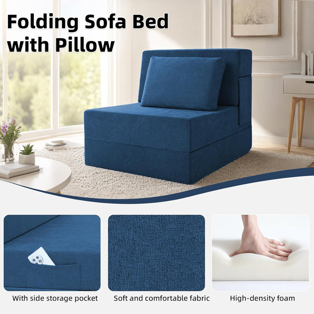 Folding Sofa Bed, Convertible Sleeper Chair Bed with Pillow