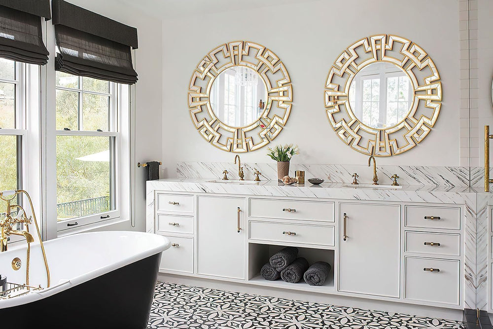 Chende Large Round Mirror, 40'' Modern Living Room Mirrorr with Bevel...
