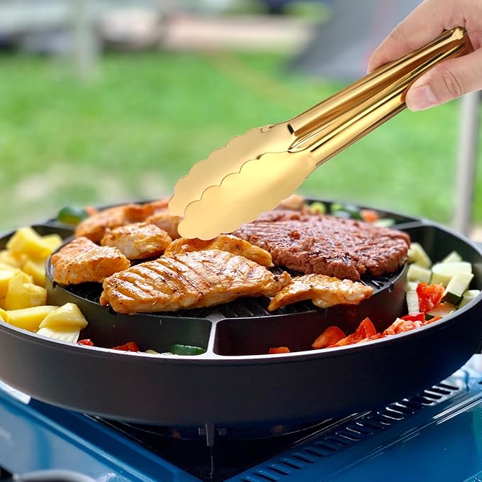 Dimeho 12 Pack Stainless Steel Buffet Tong Gold Serving Tongs 9 Inch Buffet - Image 5