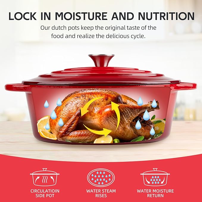 5.5 Quart Oval Enameled Cast Iron Dutch Oven Pot