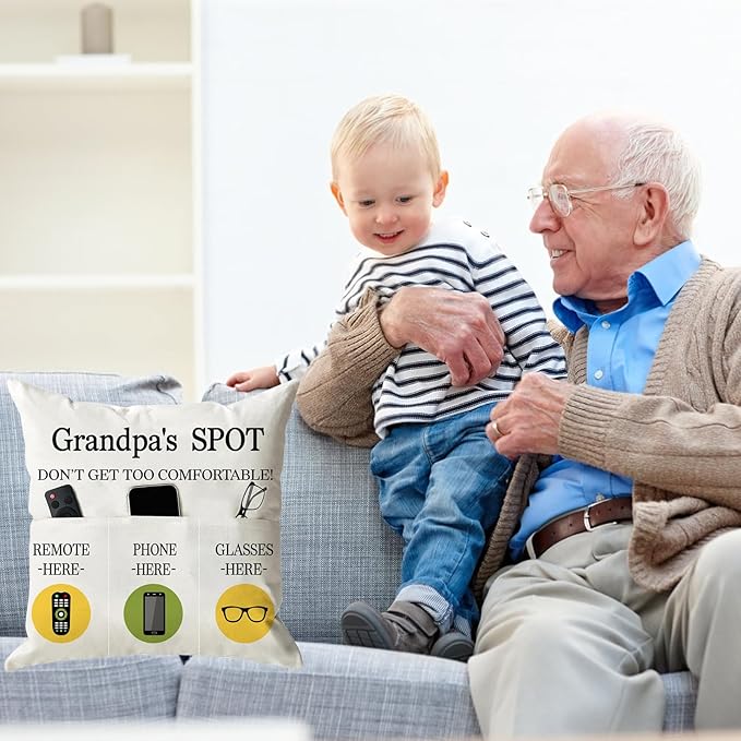 ONFAON Grandpa Gifts, Grandpa's Spot Throw Pillow Covers 18x18 Inch, Put Phone - Image 2