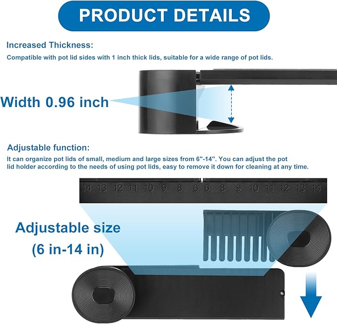YONGAIJIA New Upgrade 4 Pack Adjustable Pot Lid Holder, Lid Organizer Fits 6" - Image 4