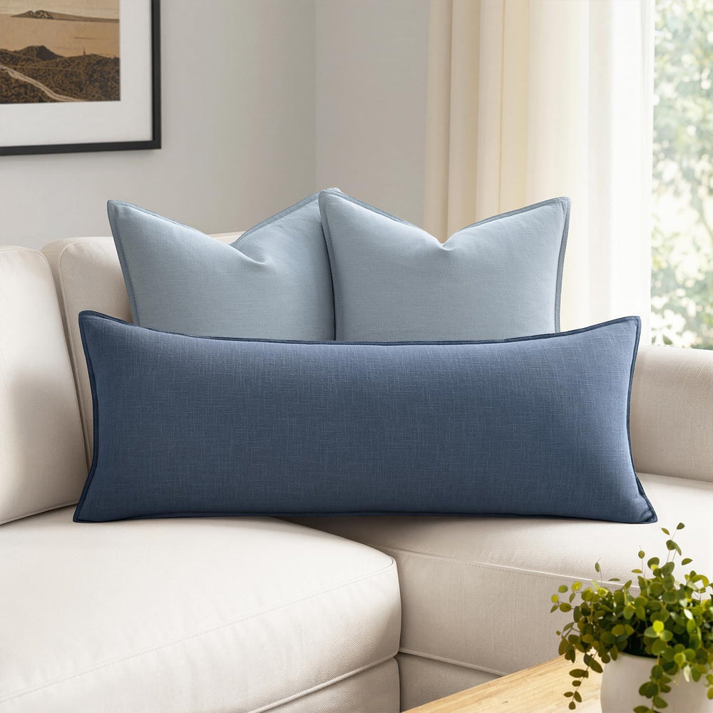 MIULEE Decorative Linen Lumbar Pillow Cover 14x36 Inch Blue Ashes