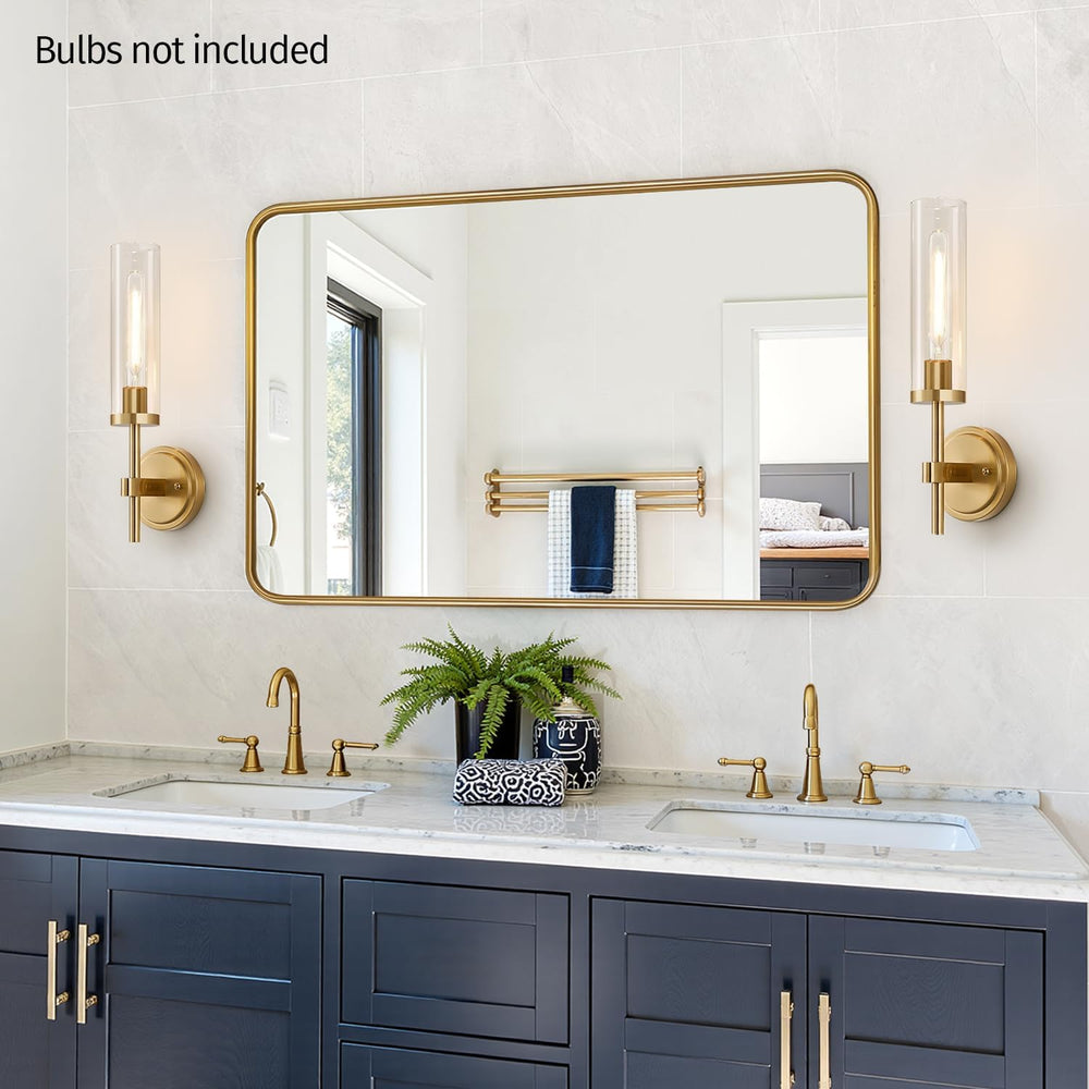 [Hardwired] Wall Sconces Set of Two, Brushed Gold Bathroom Sconces Wall Decor...