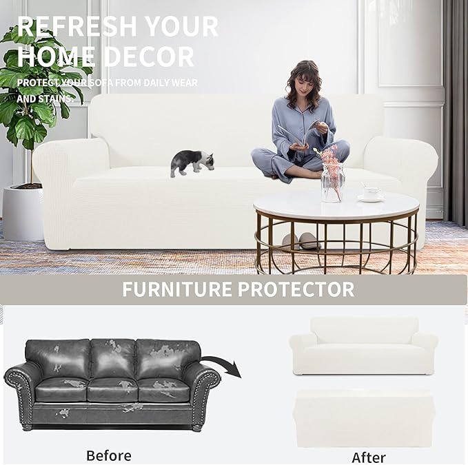 Easy-Going Stretch 4 Seater Sofa Slipcover 1-Piece Sofa Cover Furniture - Image 5