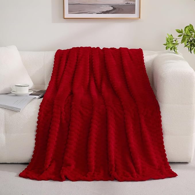 Puncuntex Red Throw Blanket 60"×80" inches Fuzzy 3D Jacquard Decorative Flannel by Puncuntex