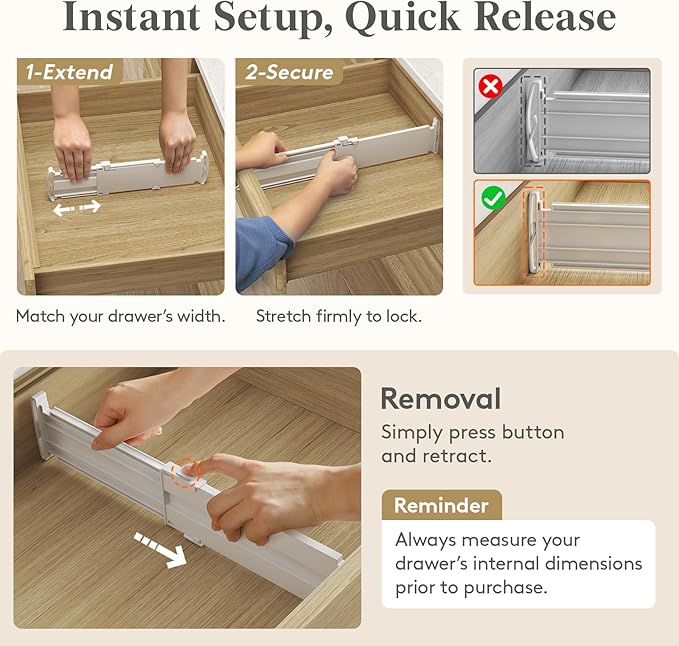 Lifewit Drawer Dividers for Clothes, 3.2" Tall 10.5"-16.5" Expandable Dresser - Image 4