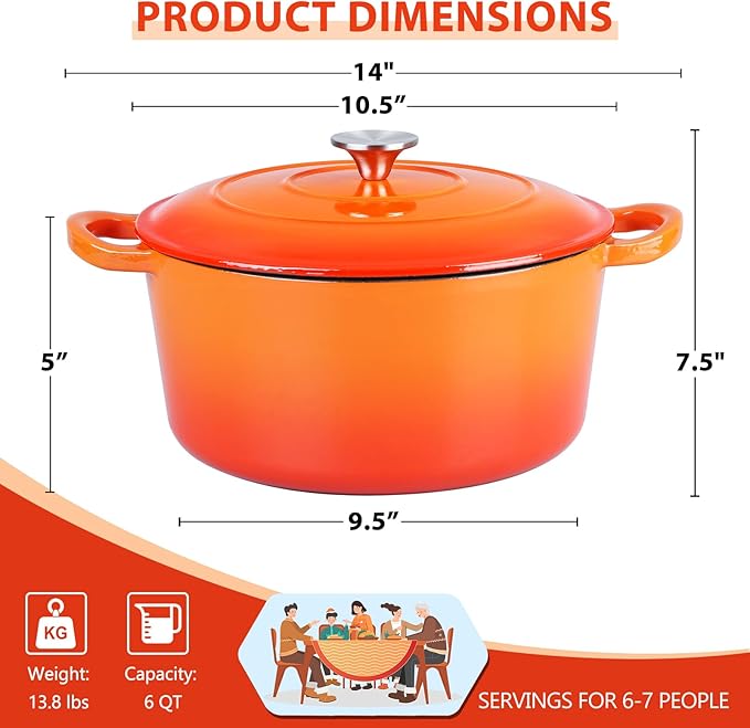 E-far 6 Quart Dutch Oven, Enameled Cast Iron Dutch Oven Pot