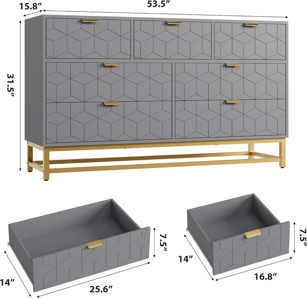 gaomon 7 drawer dresser, grey modern 54" large shown in use
