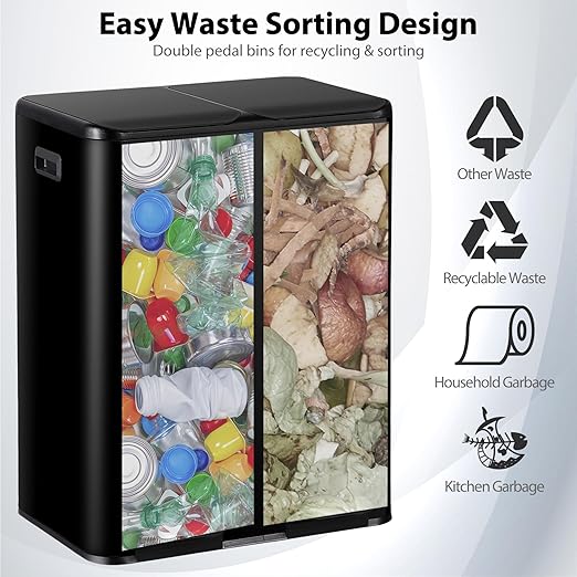 SUPER DEAL Kitchen Trash Can, 16 Gallon 60L Dual Garbage and Recycling Can - Image 5