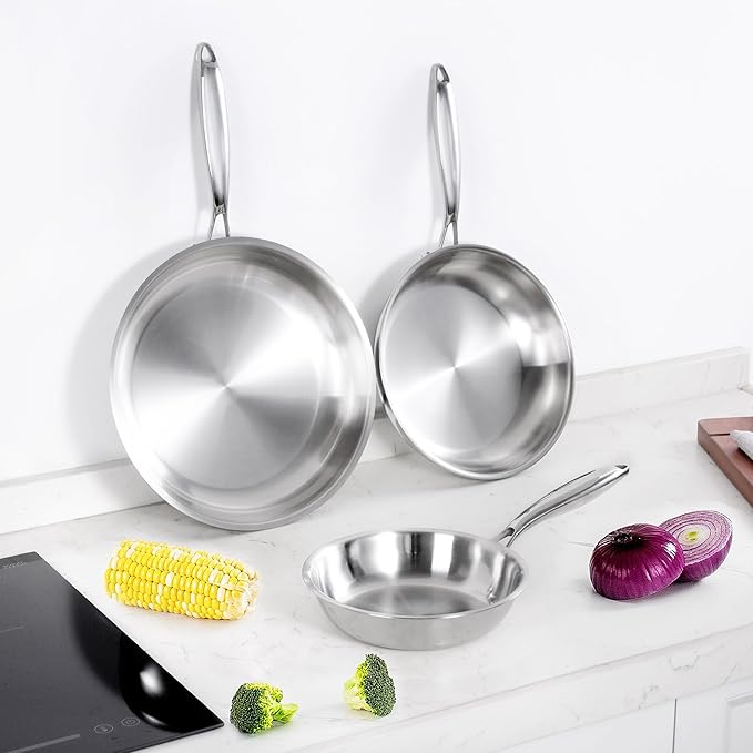 SuperCook 3-Piece Tri Ply Stainless Steel Frying Pan Set, Stainless Skillet Pan - Image 6