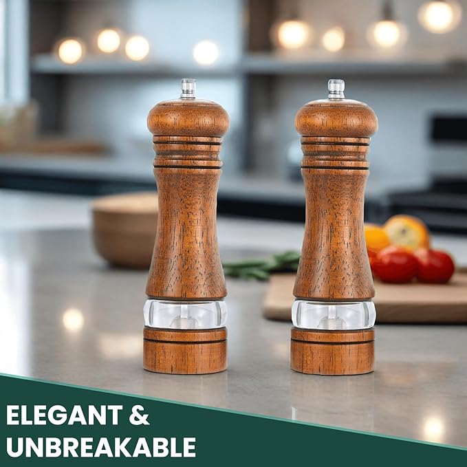 2-Piece Salt and Pepper Grinder Set, 6.5 Inch Wooden Salt and Pepper Mills - Image 6