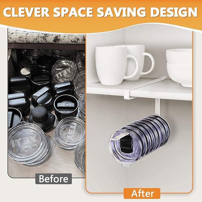 Tumbler Lid Organizer 2 Pack Tumbler Lid Storage Hook Up to 20 Lids, Space - Image 7