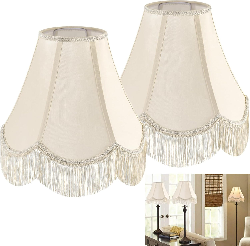 Lamp Shade Set of 2,6" x 13" x 10.6",Yellowish Beige,Scalloped...