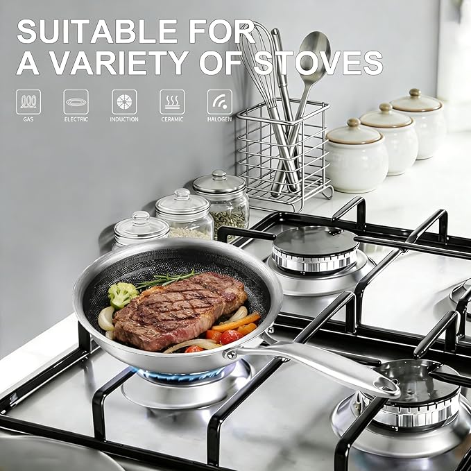 DELARLO Tri-Ply Stainless Steel 9Inch Omelette Pans Nonstick Frying Pan - Image 3