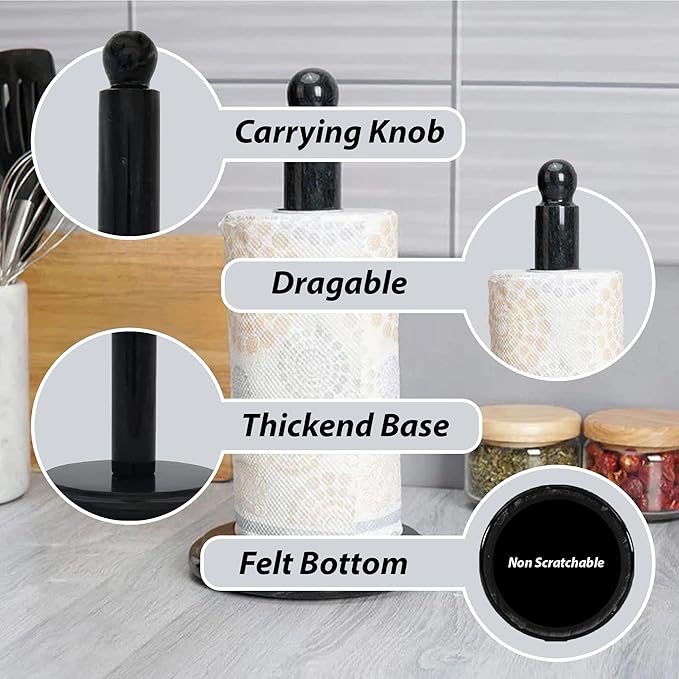 Black Marble Paper Towel Holder – Handmade Heavyweight Stand - Image 6