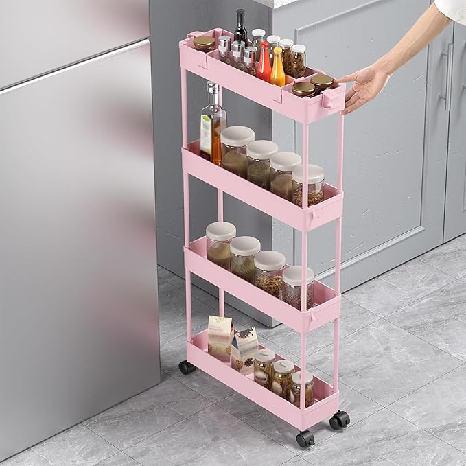 SPACELEAD 2-piece Set Slim Storage Cart 3 Tier, Bathroom Organizer Rolling - Image 6