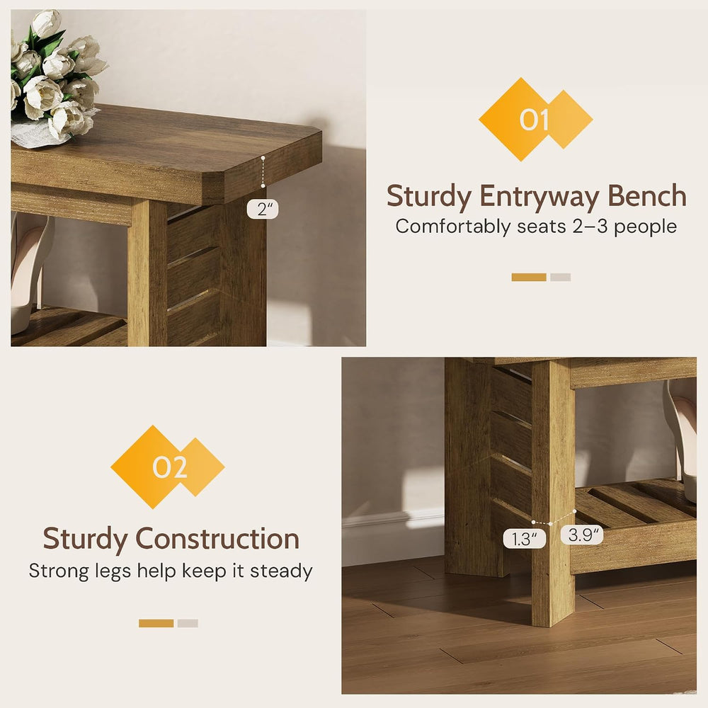 63" Entry Way Bench, Long Wood Entryway Benches for Dining Room Bedroom,...