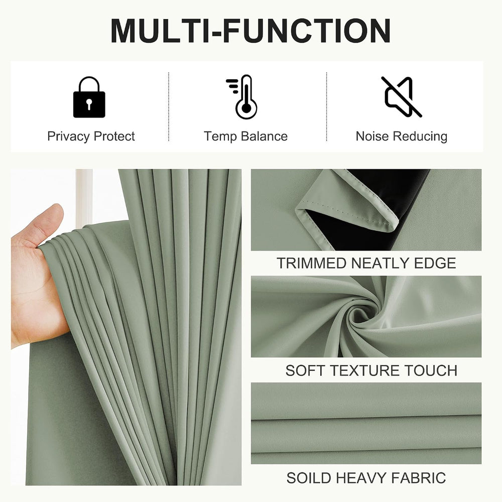 NICETOWN 100% Blackout Sage Green Curtains 52 x 84 inches Long for Bedroom