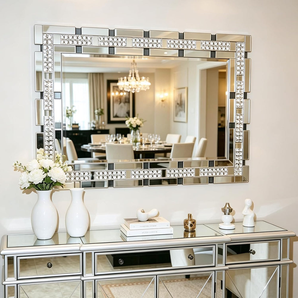 Chende 36"x24" Decorative Wall Mirror with Real Crystal-Encrusted F...
