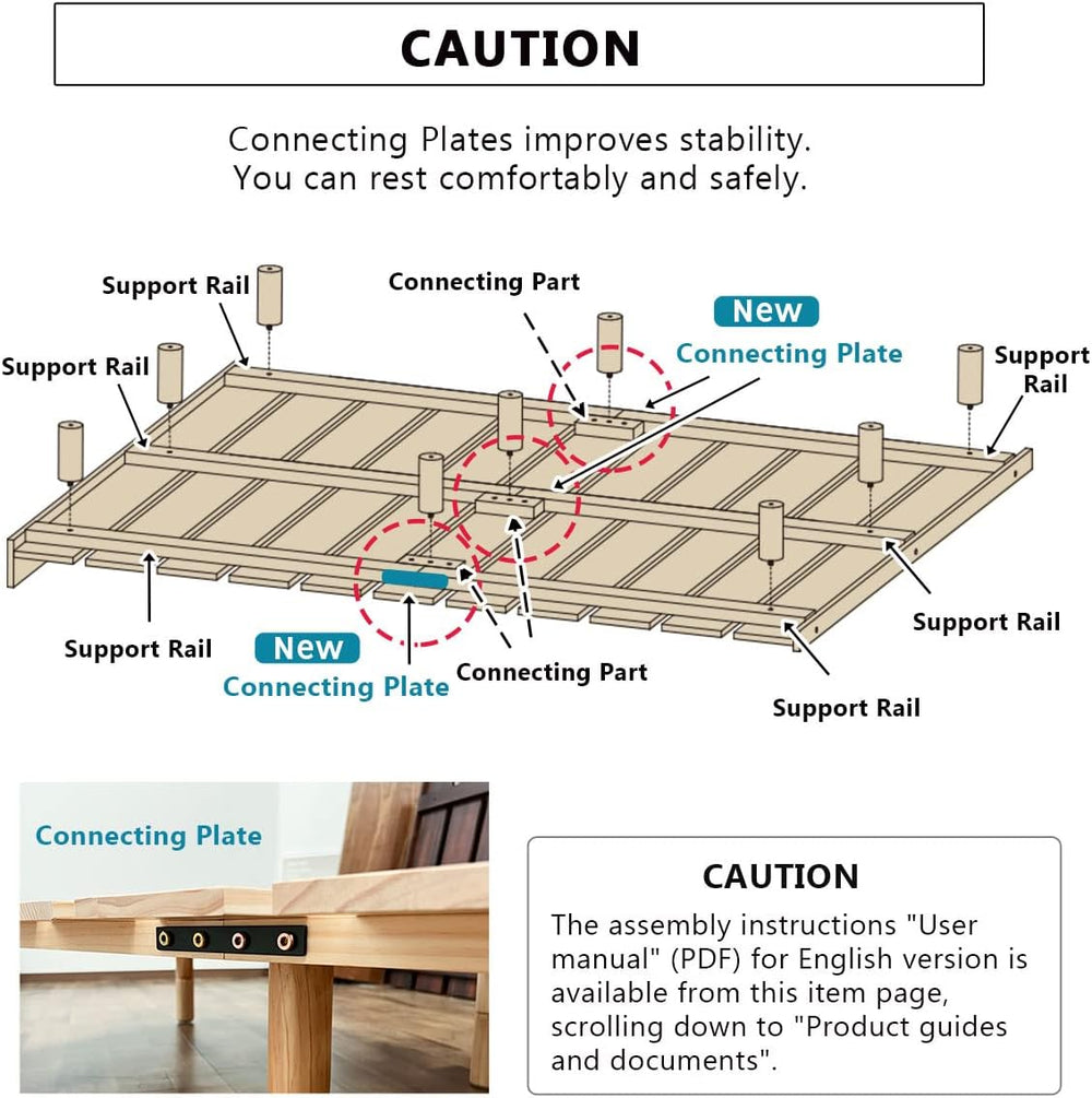 EMOOR Wood Slatted Floor Bed Frame OSMOS Full for Japanese Futon Mattress Sol...
