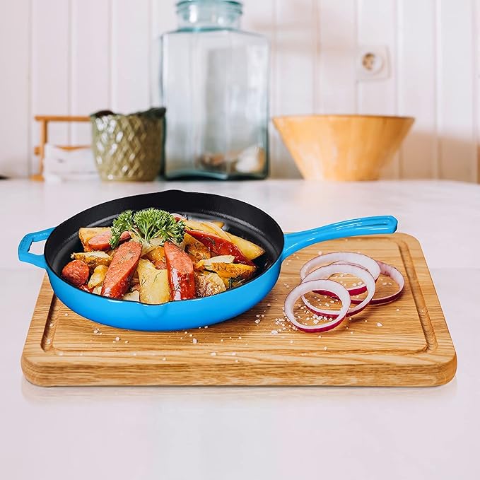 Bruntmor 12'' Blue Pre-seasoned Cast Iron Frying Pan, 12 Inch Oven Safe Skillet - Image 5