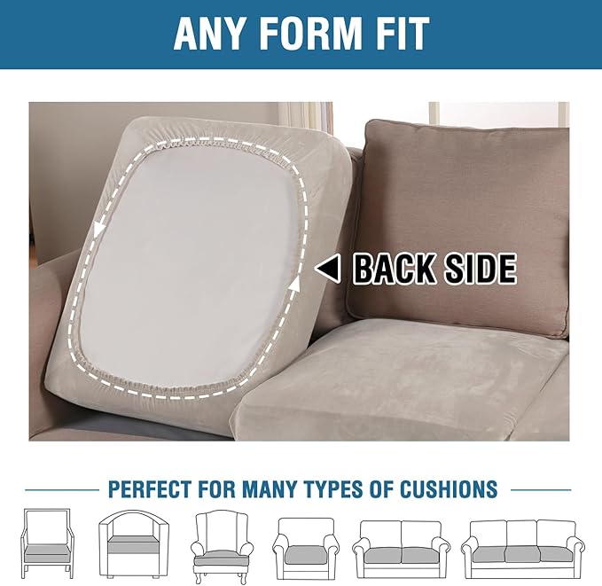 H.VERSAILTEX Velvet Stretch Couch Cushion Cover Plush Cushion Slipcover - Image 5